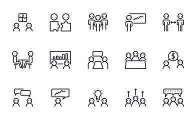 Meeting icons set outline style