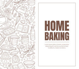 Leaflet with a brown inscription Home baking. Vector illustration on a white background.