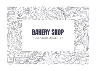 Black inscription Bakery shop in a white rectangle. Vector illustration.