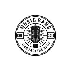 Music and band classic logo, guitar, music club vintage logo