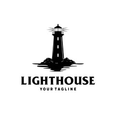 Lighthouse by the sea with ocean water