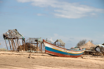 Fototapeta na wymiar Mozambique beach, people fishing with net