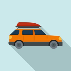 Family travel car icon. Flat illustration of family travel car vector icon for web design
