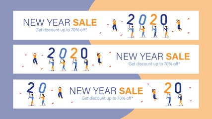 New year sale mobile banner for website or internet ads. Promotion sale for celebrate new year 2020. Vector illustration
