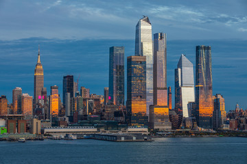 Fototapeta na wymiar Panoramic view to West Side of Manhattan Skyline from Hamilton Park, Weehawken, across Hudson River.