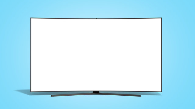 curved empty screen fuhd tv 3d render on blue gradient