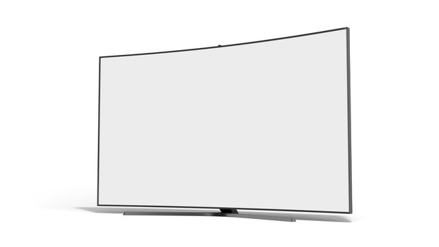 curved empty screen fuhd tv 3d render on white