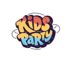 Colorful kids party logo. Hand drawn lettering