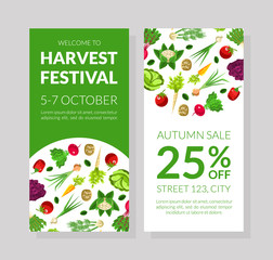 Flyer for the harvest festival. Vector illustration with green background.