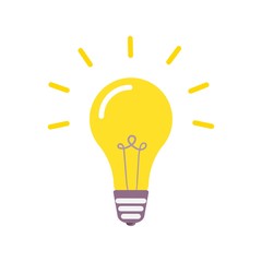 Lightbulb icon, symbol of idea, flat vector illustration. Solution and creativity sign. Shining lamp.