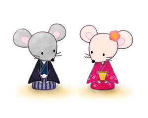 ねずみ　着物　イラスト