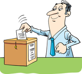 A man inserts a ballot paper into the ballot box 