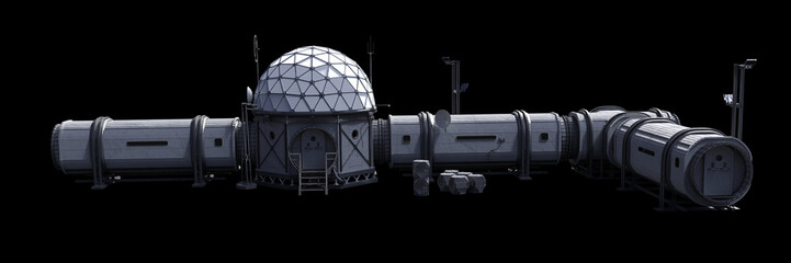 research base, habitat for astronauts on Mars or Moon isolated on black background © dottedyeti