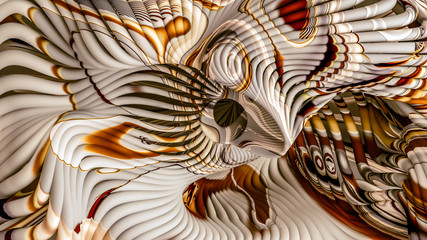 Bright background with a volumetric pattern and print. 3d illustration, 3d rendering.