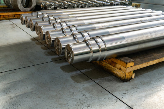 Shafts in the warehouse after turning at the factory.