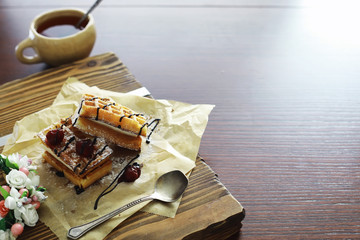 Viennese waffles with filling. Coffee table. A set of fragrant cookies for breakfast for the holiday.