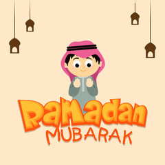 Greeting Card with Arabian Boy for Ramadan Mubarak.