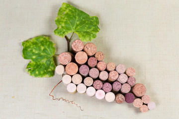 Wine corks lying in the form of grape cluster
