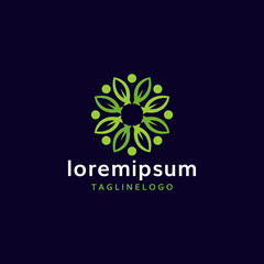 human health care community and group people with leaf  in circular shape logo template vector