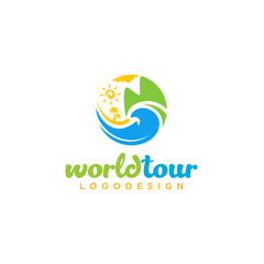 Obraz premium Summer tour travel vacation vector logo concept illustration in circle shape