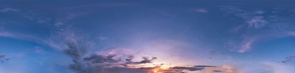 Seamless dark sky before sunset hdri panorama 360 degrees angle view with beautiful clouds for use...