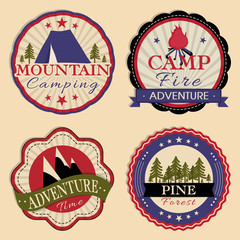 Vintage Stickers, Tags or Labels set for Camping.