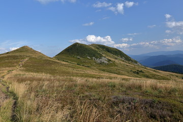 landscape with Bieszczady mountains in Poalnd, tarnica peak in background