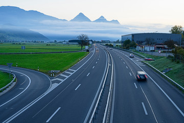 Autobahn mit Nebelschwaden,  bei Stans, Nidwalden, Schweiz