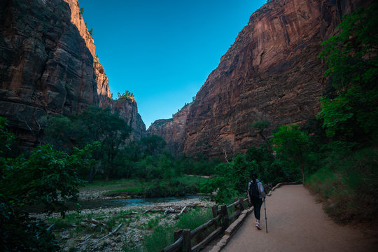 Beautiful riverside walk trail at Zion National Park