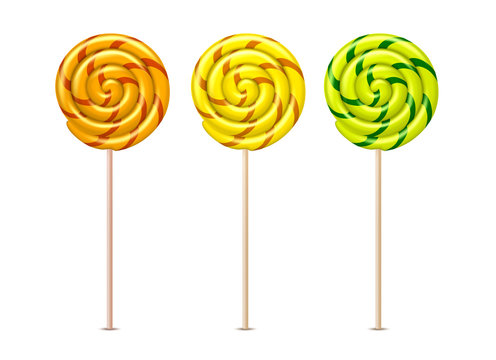 Vector swirl lollipops, spiral sucker candy set
