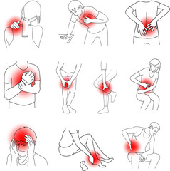 human Body parts pain and hurt outline