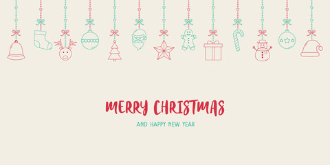 Concept of Christmas card with festive elements and greetings. Xmas decoration. Vector
