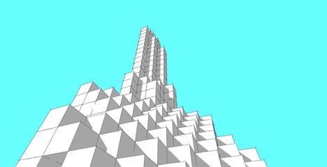 Fototapeta premium Abstract geometric architectural background, 3D Illustration, Modern architecture wireframe.