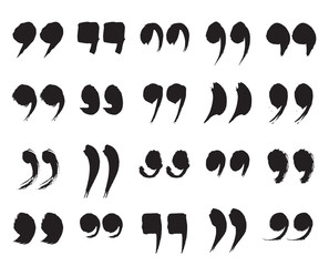 Speech Marks, Quote Sign Icons. Collection of Black Hand Painted Quotation Marks Isolated On a White Background. Vector Illustration