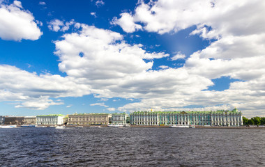 Fototapeta na wymiar View of the winter Palace (Hermitage) from the Neva river. Saint-Petersburg, Russia.