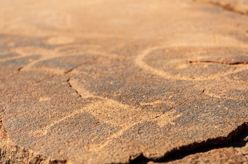 Detail of the prehistoric rock paintings of the San People in Western Namibia, near Twyfelfontein.