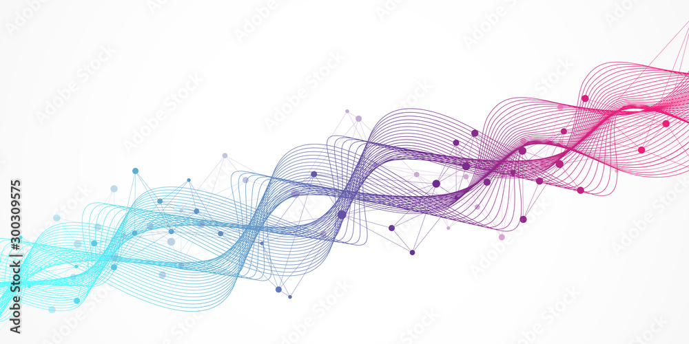 Poster big genomic data visualization. dna helix, dna strand, dna test. molecule or atom, neurons. abstract