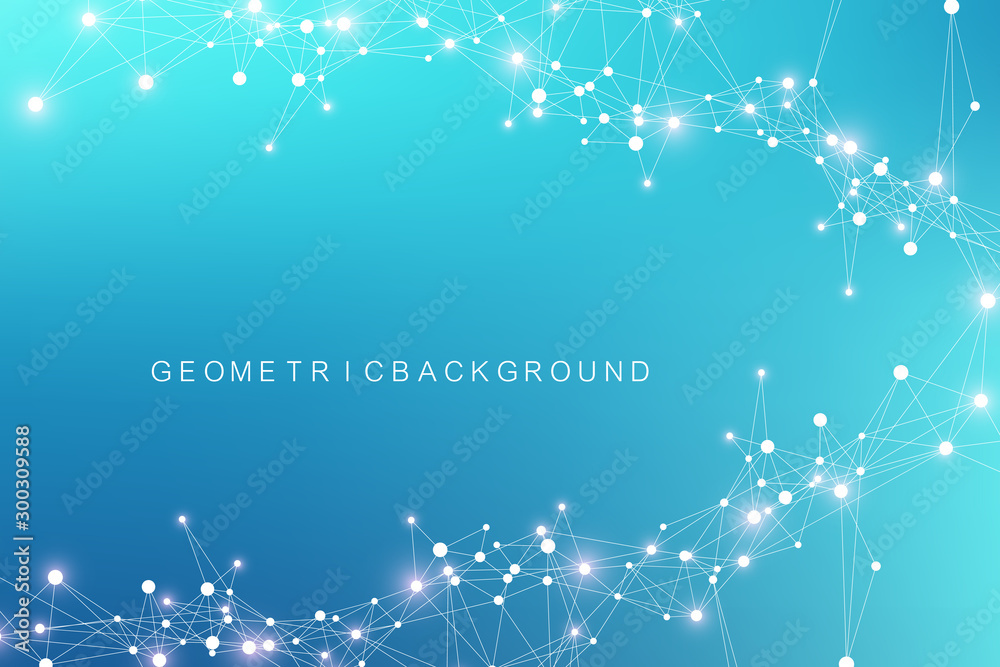 Poster geometric graphic background molecule and communication. connected lines with dots. minimalism chaot