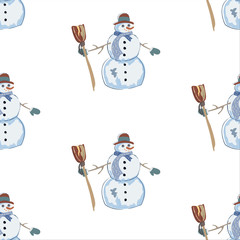 Seamless pattern with hand drawn snowman