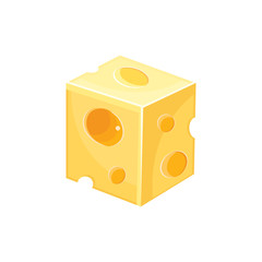 Square pieces of cheese in vector. Cartoon illustration of healthy dairy products. Icon of cheese isolated on a white background. Flat yellow milk food symbol for web site design, mobile app.