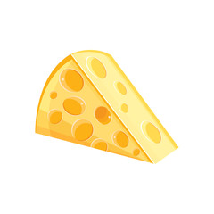 Cheese cartoon vector icon isolated on white background. Flat yellow milk food symbol for web site design, mobile app. Healthy food. Logo triangle block cheese illustration.