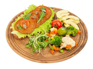 Dish with vegan food isolated on white