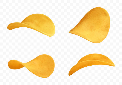 Collection of potato chips, isolated on transparent background