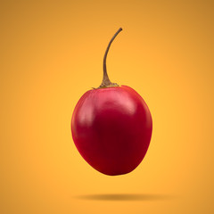 Floating tamarillo on orange background, minimal view