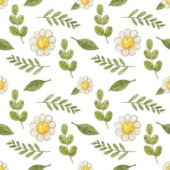 Beautiful seamless background with flowers, snail, pear house. Animated cartoon. Can be used as a background template for Wallpaper, printing on fabrics, etc.