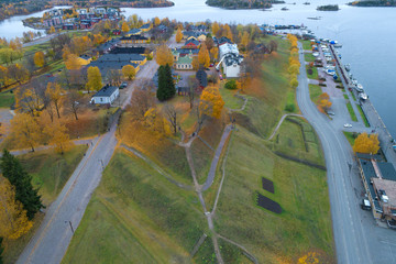 View from the heights of the ancient fortress of Lappeenranta on an October day (aerial photography). Finland