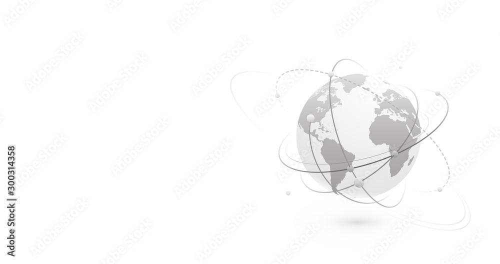 Poster global network world concept vector banner background with copy space at left side. technology globe