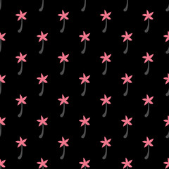 Seamless Cute pattern with  pink palms on dark background