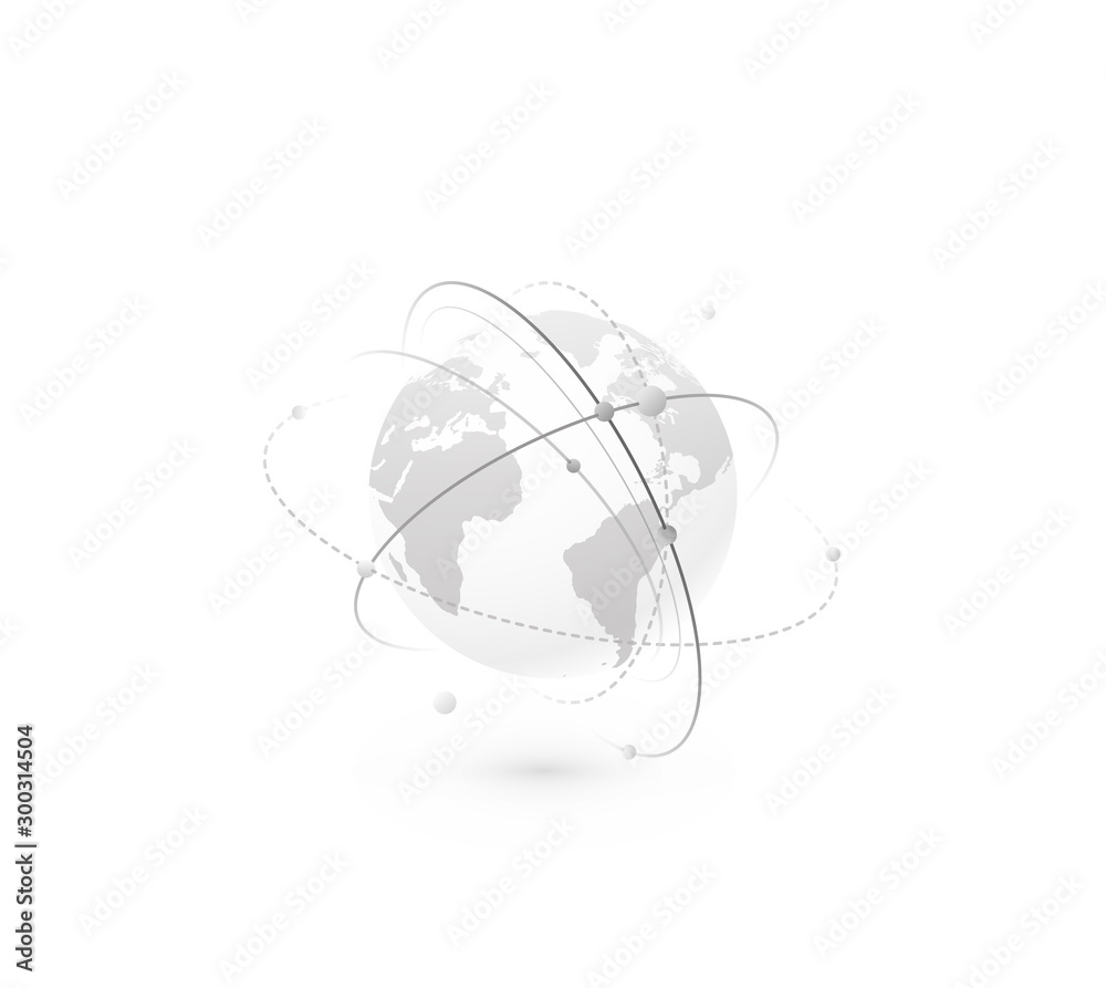 Poster global network world concept vector background. technology globe with continents map and connection 