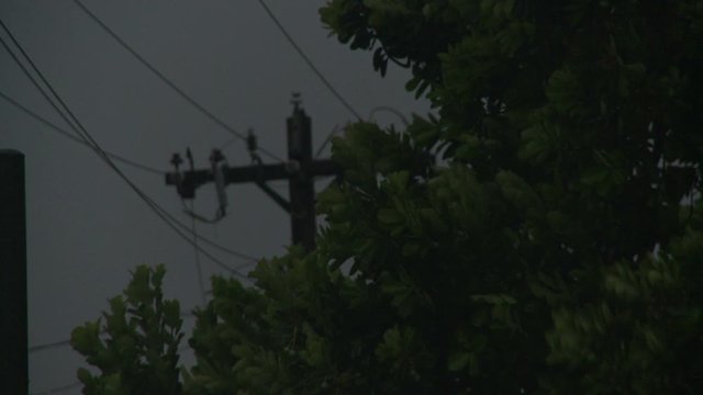 Power Lines Spark In Strong Hurricane Wind